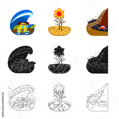 Vector illustration of weather and distress icon. Collection of weather and crash vector icon for stock.