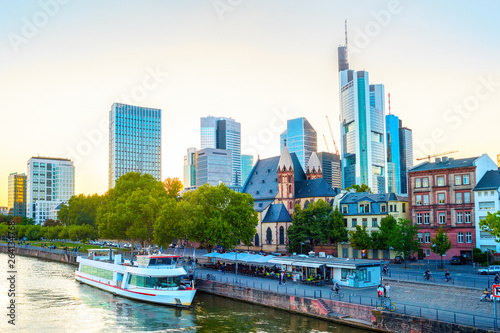 Frankfurt cityscape business skyscrapers boat
