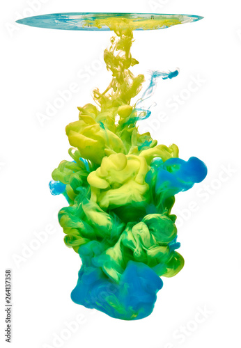 paint in water color liquid yellow blue green