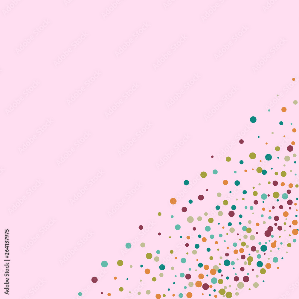 Festive background with multicolored confetti. Yellow, pink, blue circles but against a white background. Flying confetti.