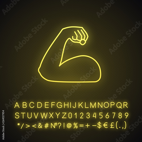 Flexed bicep neon light icon