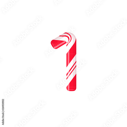 Cane letter 1. Candy font elment. Sweet candy, lollipop latin letters. White letter with red stripes. Circus and clown monogram and poster template. Typography design. photo