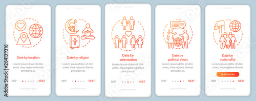Online dating onboarding smartphone app page screen vector template