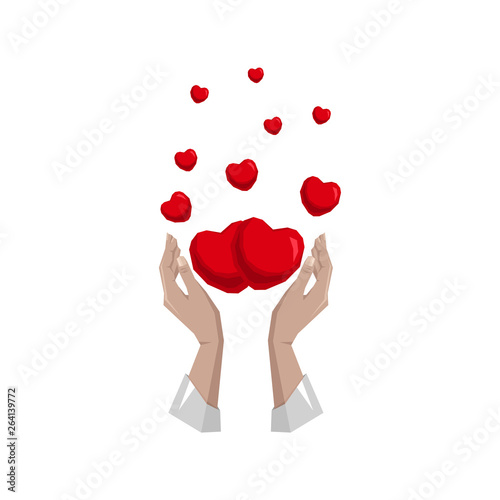 Heart in hand symbol, sign, icon, logo template for charity, health, voluntary, non profit organization, isolated on white background, vector illustration