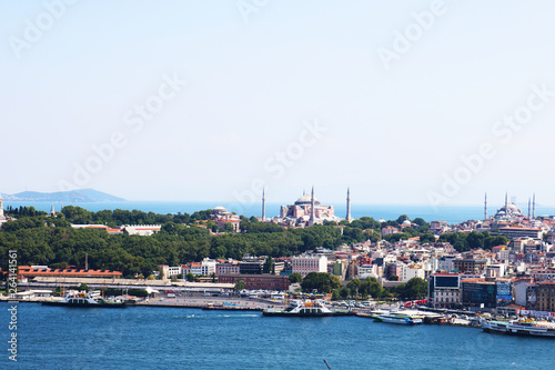 Fototapeta Naklejka Na Ścianę i Meble -  Panoramic view of the historic peninsula of Istanbul. Hagia Sophia and Sultan Ahmet Mosque from the Galata Tower