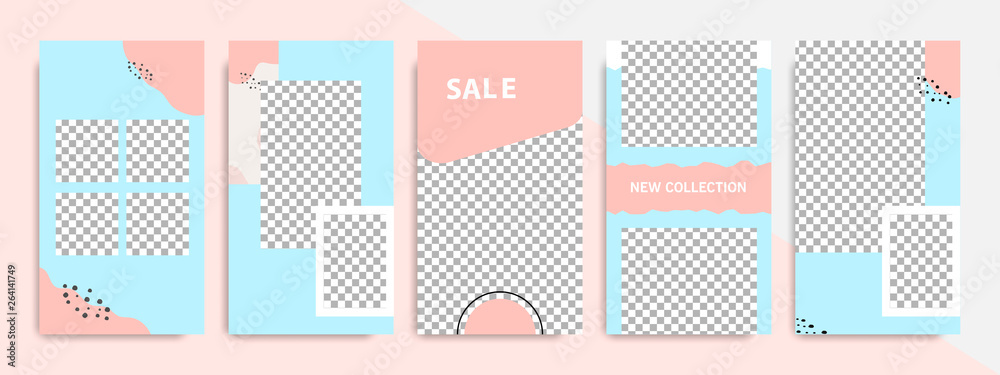 Minimal brush abstract stories layout template banner for social media promotional ads and product catalog in peach and blue color