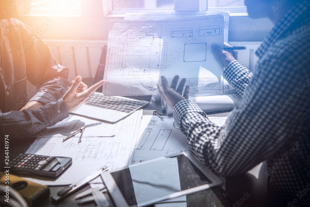 Business meeting construction engineer discussing architect plan Business meeting construction engineer discussing architect plan