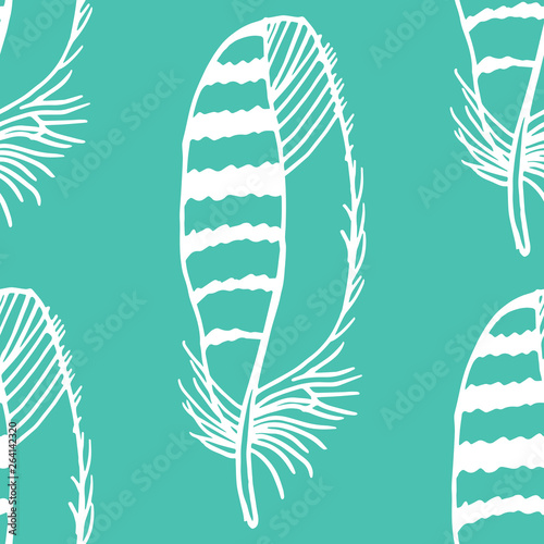 Obraz na plátně Mockingjay feather seamless pattern hand drawn sketch