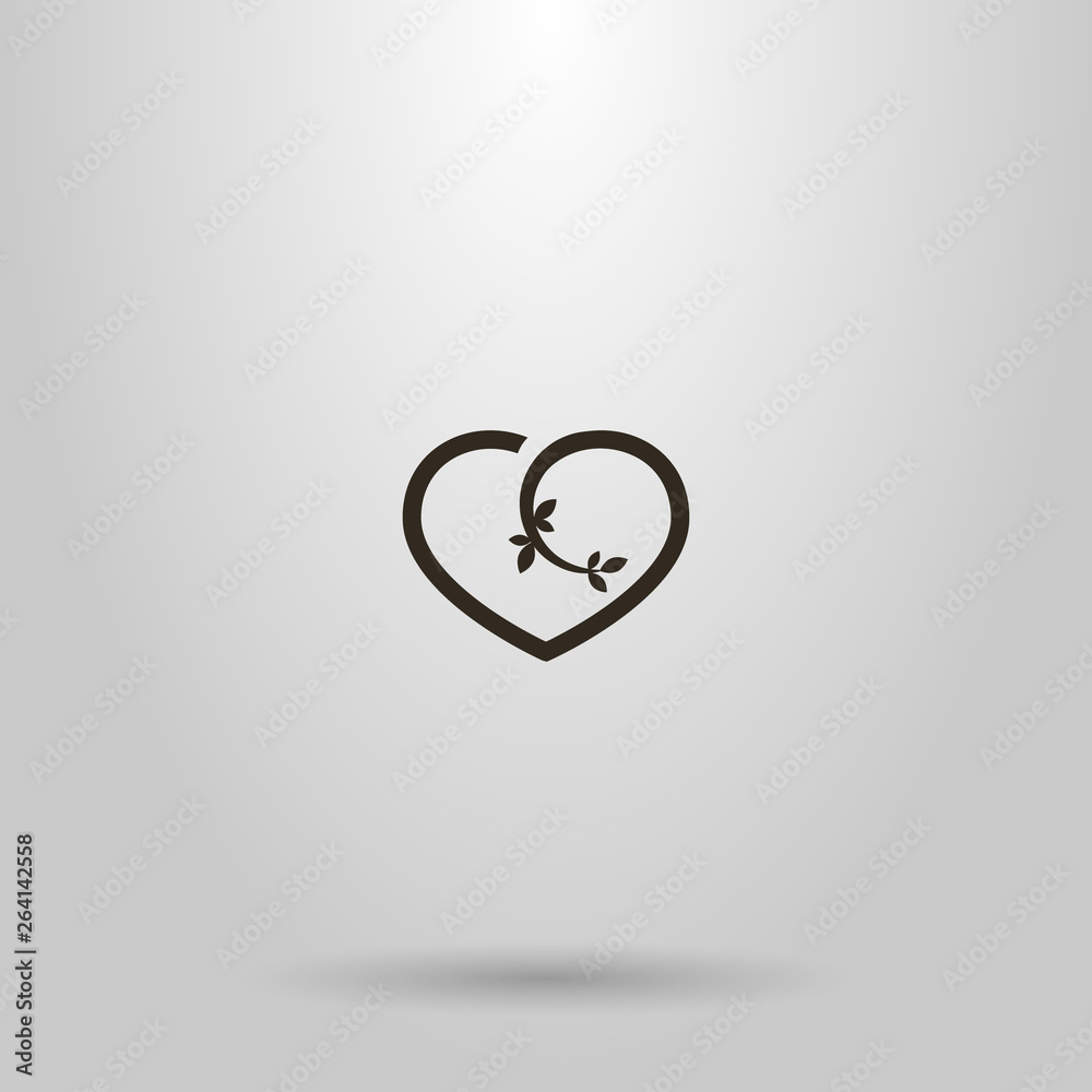 black and white simple vector sign of a flowering branch of a plant in the shape of a heart black and white simple vector sign of a flowering branch of a plant in the shape of a heart