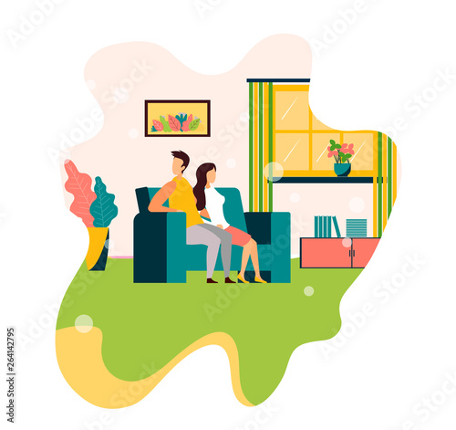 Man Woman Couple Having Rest Flat Design Cartoon