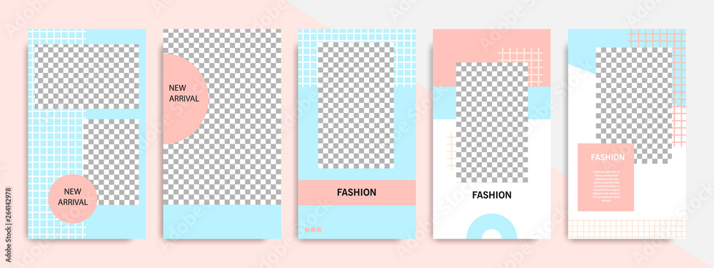Minimal modern geometric stripe line stories layout template banner for social media promotional ads and product catalog in peach and blue color Minimal modern geometric stripe line stories layout template banner for social media promotional ads and product catalog in peach and blue color