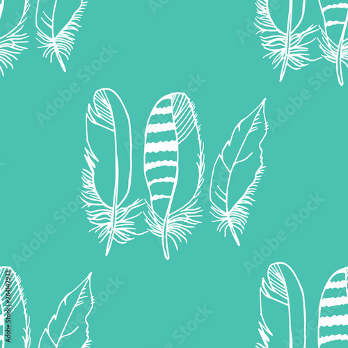 Fotografie Mockingjay feather seamless pattern hand drawn sketch