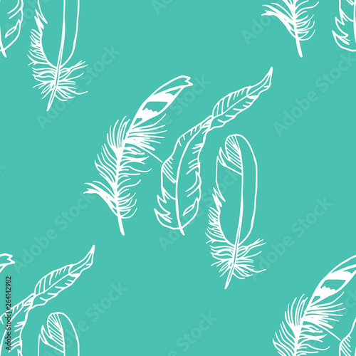 Obraz na plátně Mockingjay feather seamless pattern hand drawn sketch