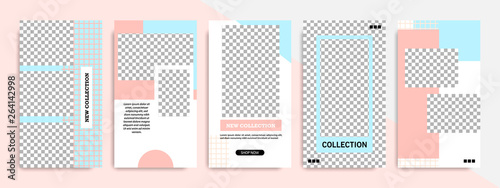 Minimal modern geometric stripe line stories layout template banner for social media promotional ads and product catalog in peach and blue color