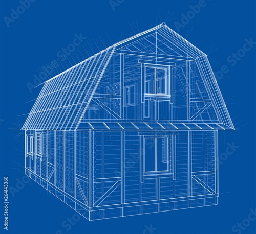 House sketch. Vector rendering of 3d