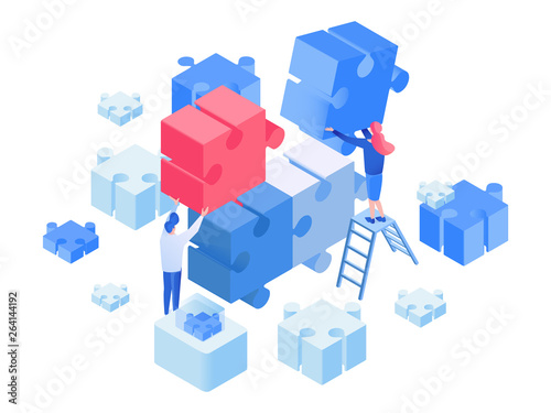 Developers coworking, team working isometric illustration