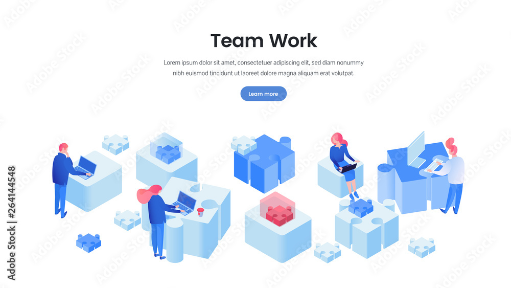Teamwork web banner 3D vector template