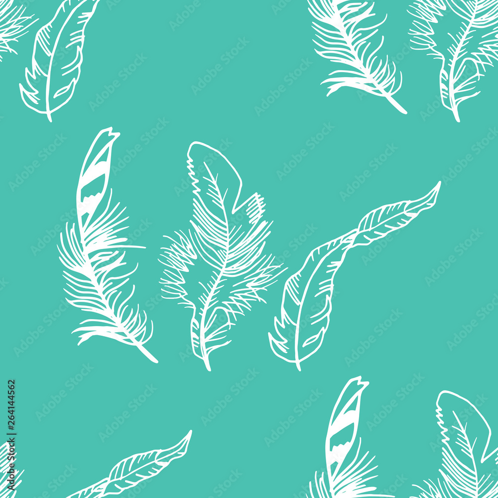 feather seamless pattern hand drawn sketch