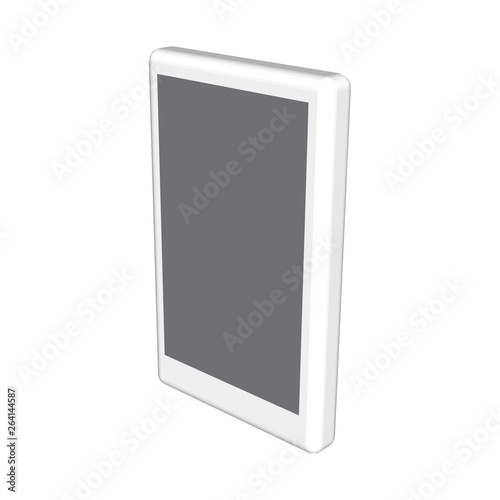Grey smartphone. Touch pad. Tablet computer. Graphic 3D drawing. Abstract silver icon. Vector illustration.