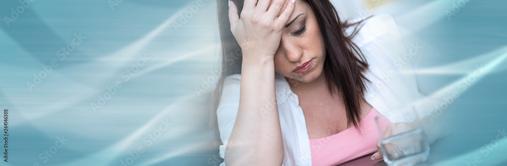 Portrait of depressed young woman. panoramic banner Portrait of depressed young woman. panoramic banner