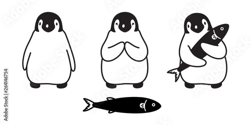 penguin icon vector logo fish salmon cartoon character illustration symbol graphic doodle