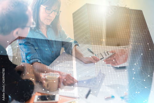 Business people working together. multiple exposure