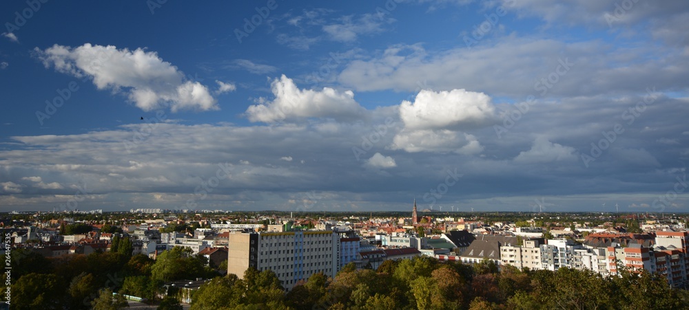 View of Berlin from the high bunker (Bunkerberg) in the People´s Park (Volkspark) Humboldthain in Berlin-Wedding from October 4, 2016, Germany