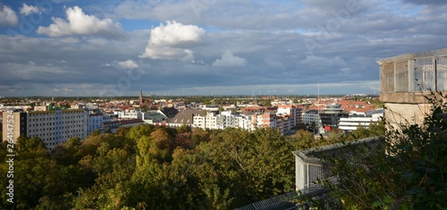 View of Berlin from the high bunker (Bunkerberg) in the People´s Park (Volkspark) Humboldthain in Berlin-Wedding from October 4, 2016, Germany