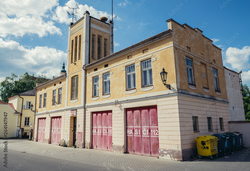 Building of fire station in small Mikulov city in South Moravian Region, Czech Republic