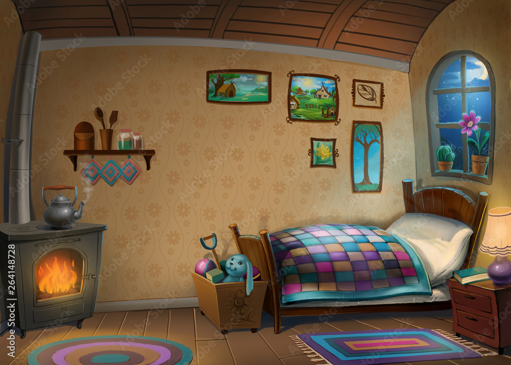 interior of rural house, cartoon, illustration, background Stock  Illustration | Adobe Stock