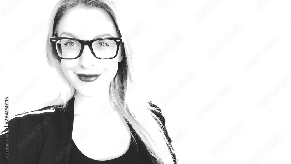 Black and white sketch woman in glasses Black and white sketch woman in glasses