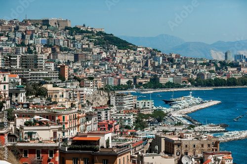 landscapes of Naples  the coast of Italy  housing quarters  blue sea and ships
