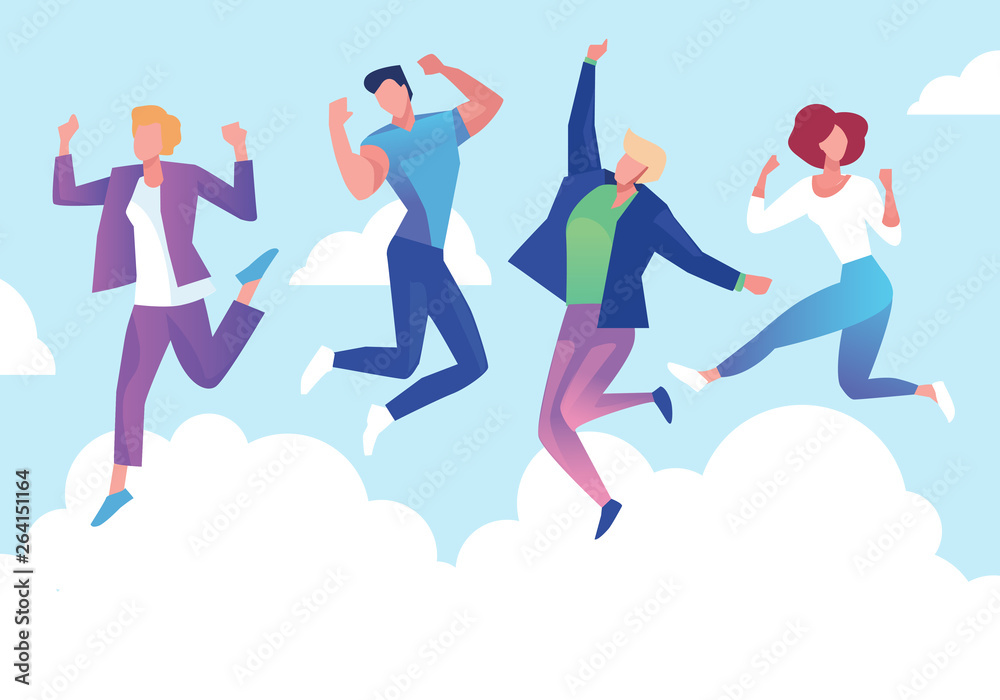 Group of young people jumping on white background with copy space ...