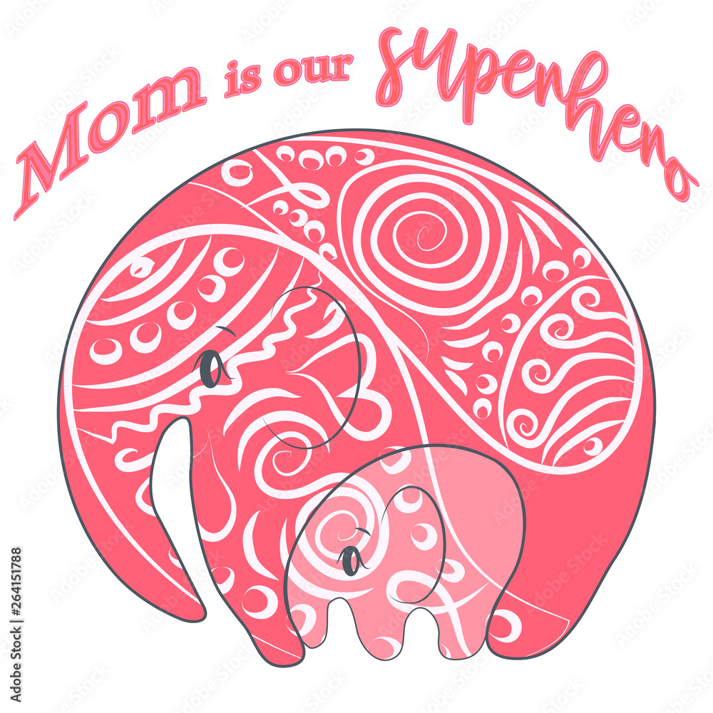 Naklejka premium Cute funny baby elephant. Mother's Day holiday concept.