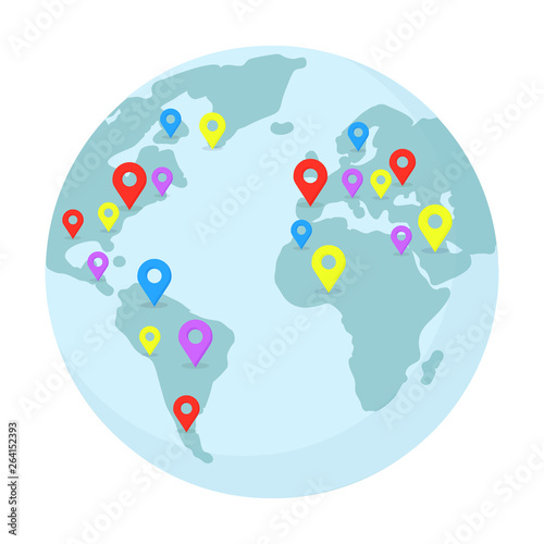 Planet Earth with multicolor pointers illustration