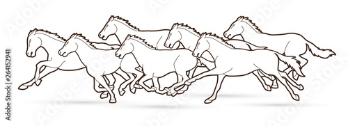 7 Horses running cartoon graphic vector