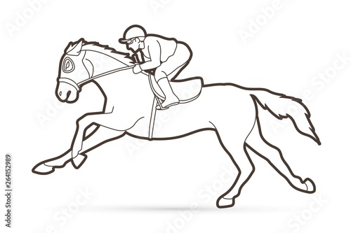 Jockey riding horse cartoon sport graphic vector