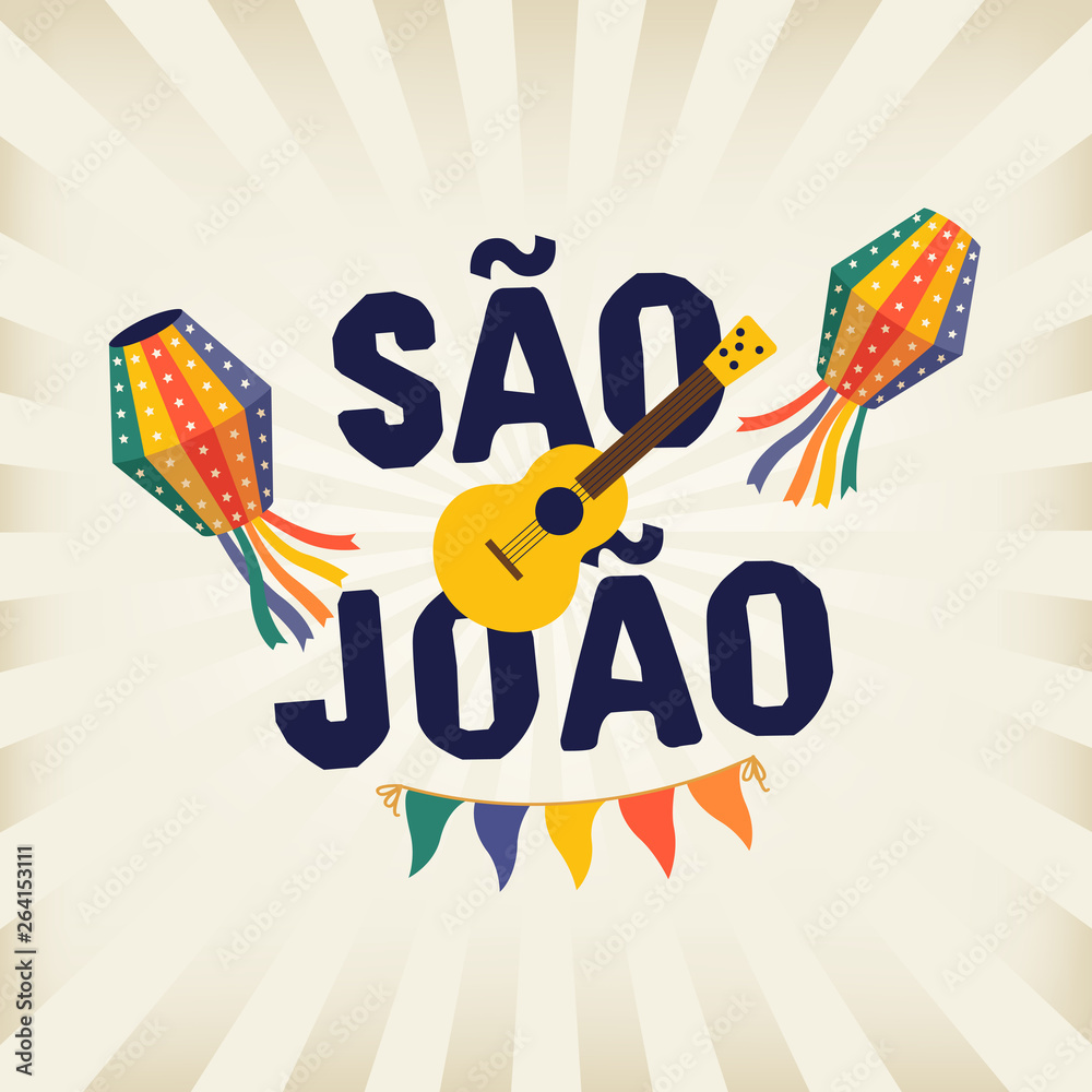 Brazilian Traditional Celebration Festa Junina. Portuguese Brazilian Text saying Saint John. Festa de Sao Joao. Festive Typographic.