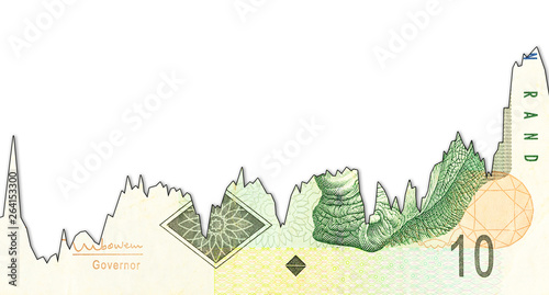 10 south african rand banknote decline graph indicating exchange rate with copyspace