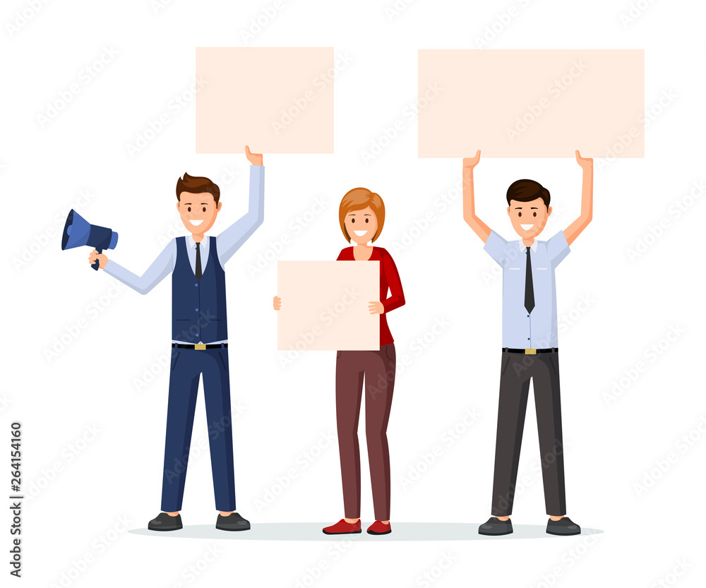 Marketers with advertising placards vector illustration Marketers with advertising placards vector illustration