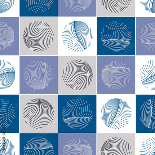 graphic seamless pattern abstract round feathers in blue