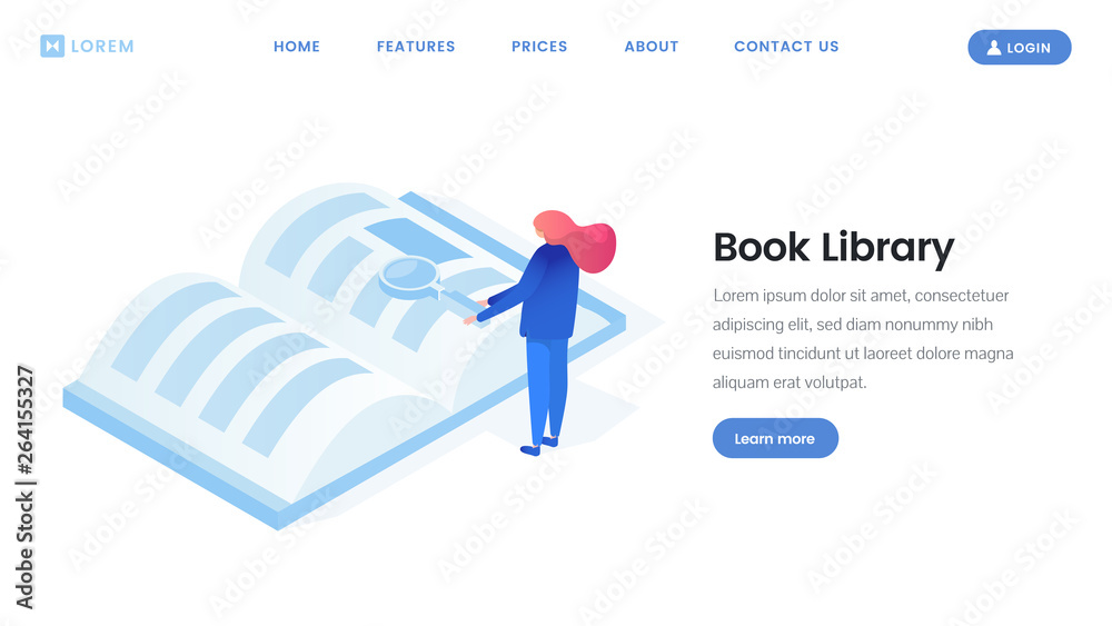 Virtual library landing page isometric template