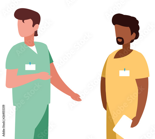 interracial male medicine workers with uniforms