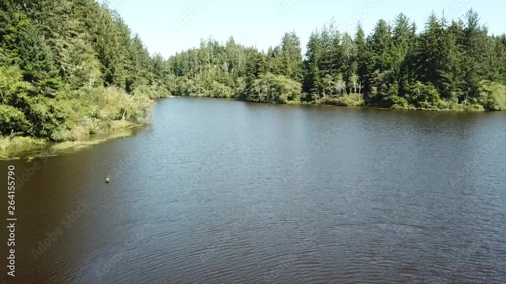 Sitting on a dock while flying a drone over Cullaby Lake, Oregon