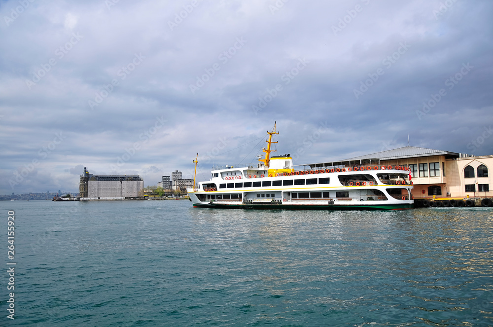 Traditional ferryboat aproaching Kadikoy pier in istanbul.