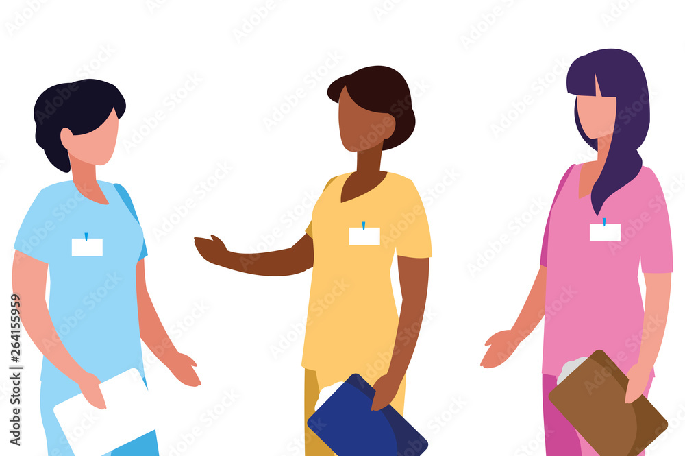 Obraz premium interracial female medicine workers with uniform characters