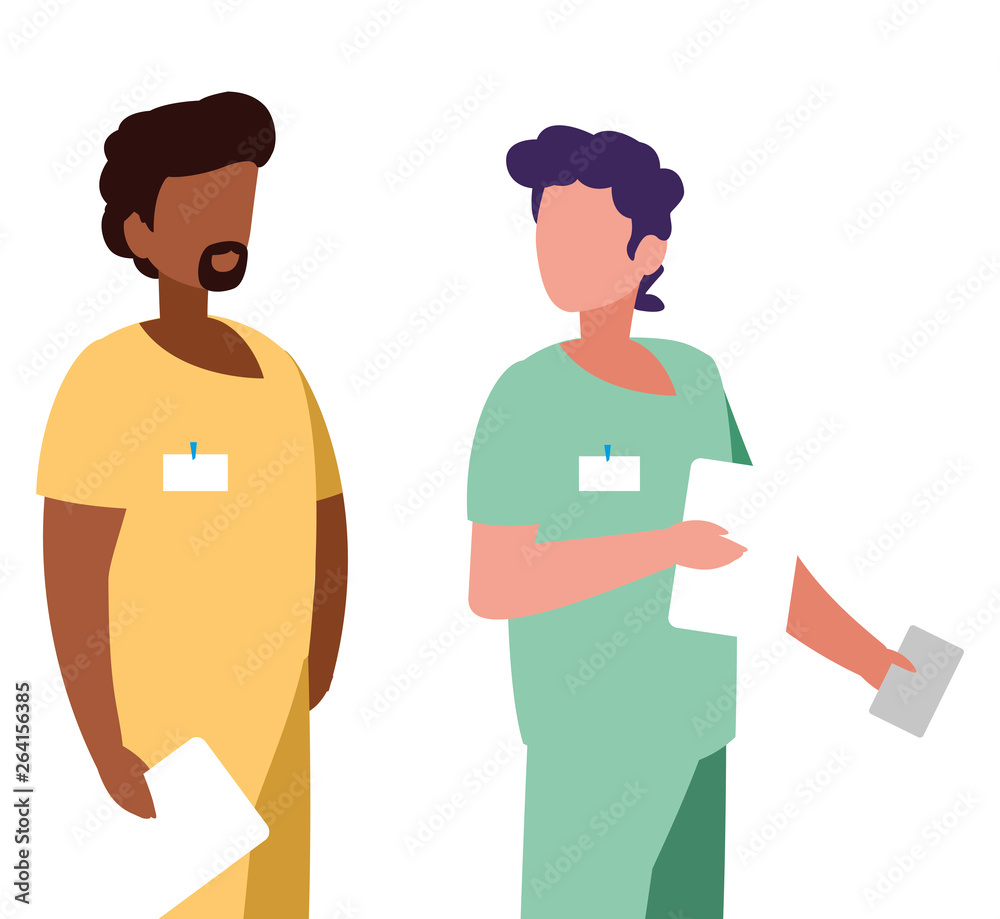 Obraz premium interracial male medicine workers with uniforms