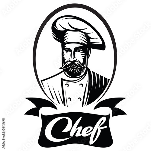 Vector monochrome template with cook and calligraphic lettering