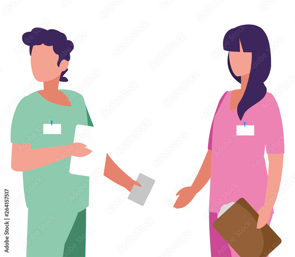 Fototapeta premium couple medicine workers with uniform characters
