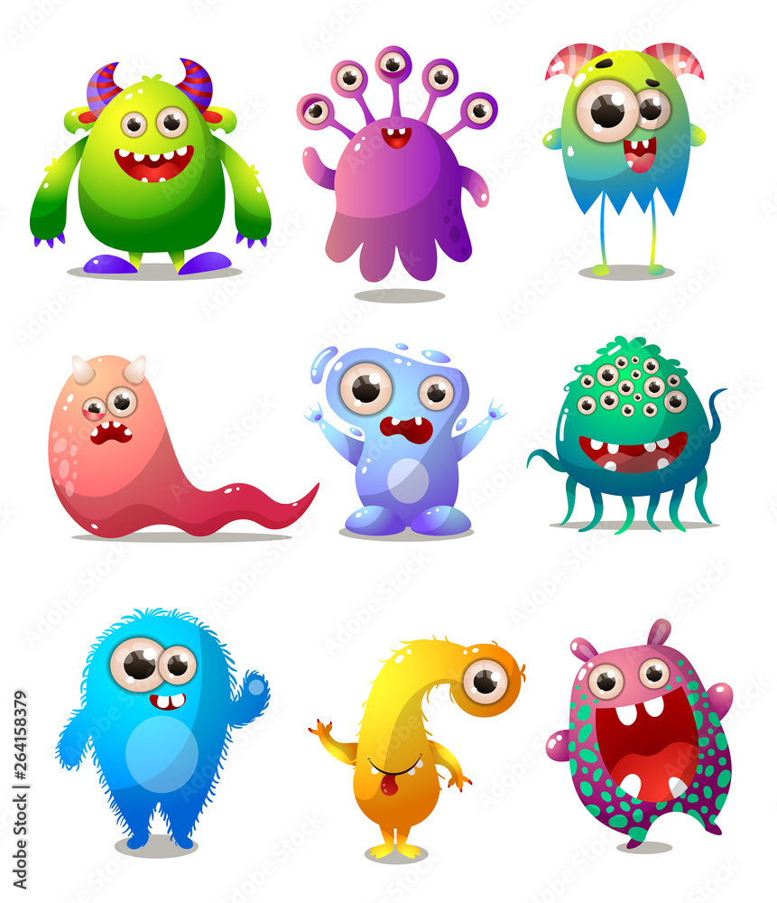 Naklejka Set of colorful monsters, animator costume, comic character